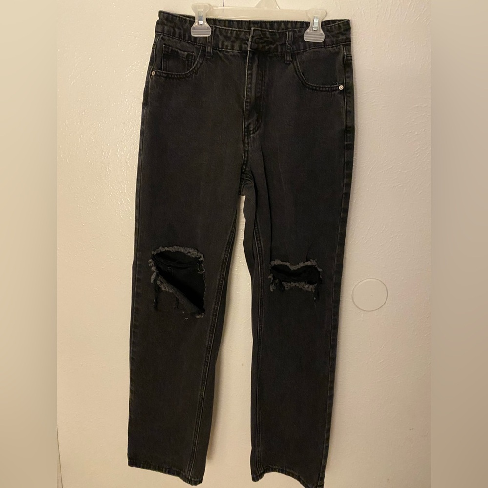 SHEIN Womens Black Ripped Skinny Jeans